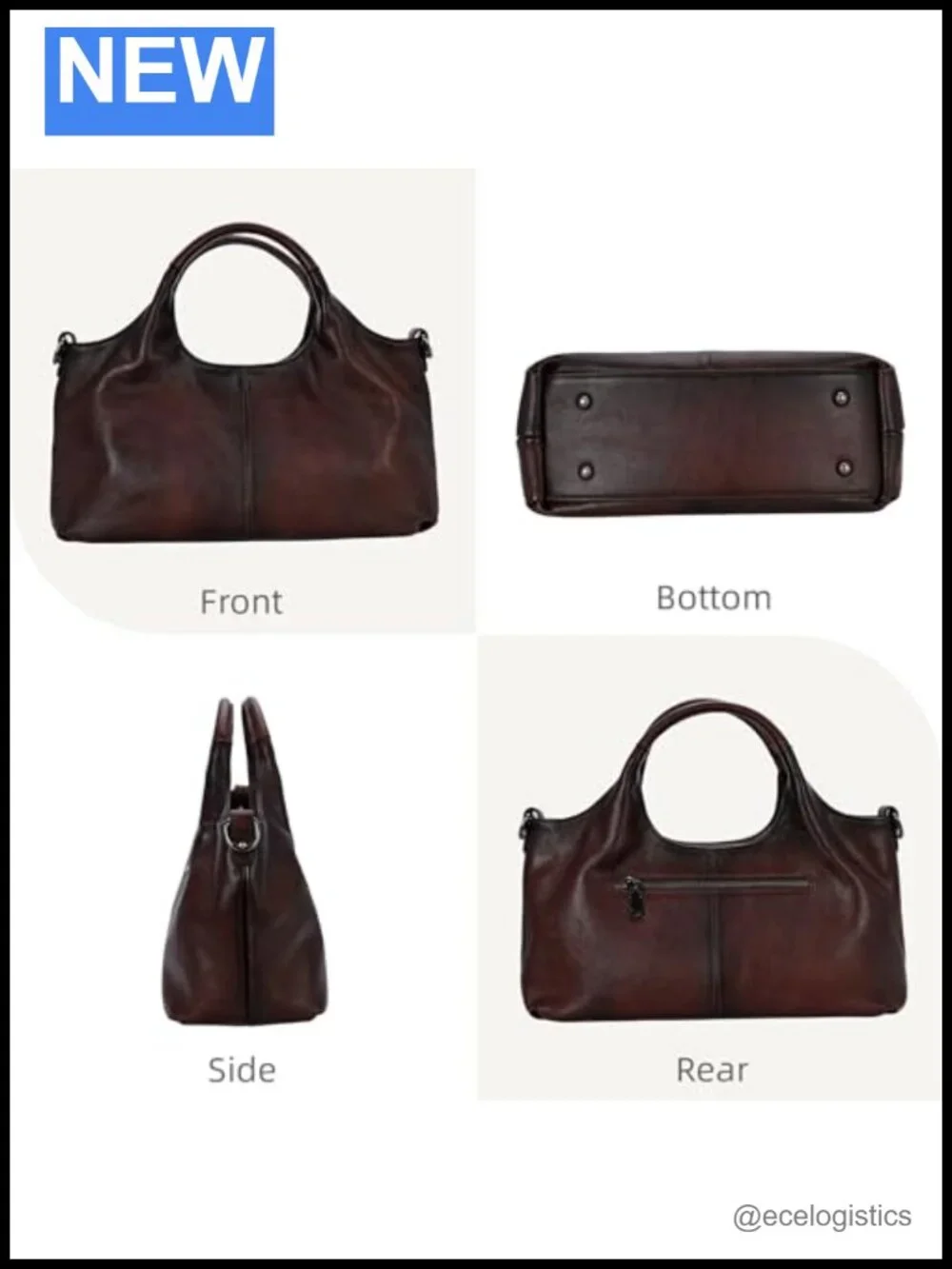 Genuine Leather Satchel Crossbody Handbag with Straps